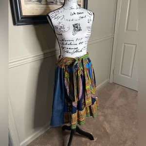 African Print and Denim pocketed skirt